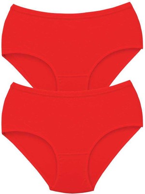 Zenvia 2 Adet Tutku Kadın Yüksek Bel Bato Kalın Lastik Külot Kırmızı (ZNV-556)