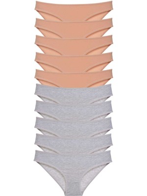 Zenvia 10 Adet Süper Eko Set Likralı Kadın Slip Külot Ten Gri (ZNV-556)