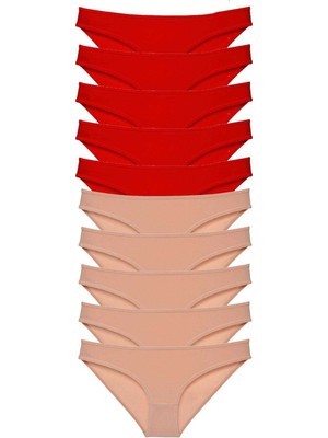 Zenvia 10 Adet Eko Set Likralı Kadın Slip Külot Kırmızı Ten (ZNV-556)