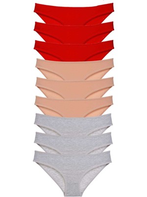 Zenvia 9 Adet Süper Eko Set Likralı Kadın Slip Külot Kırmızı Ten Gri (ZNV-556)