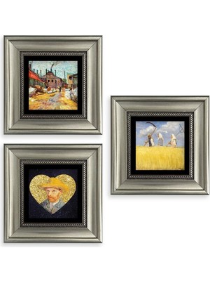 TeknoKapsül Van Gogh 3 Lü Set Çerçeveli Taş Tablo 20 cm