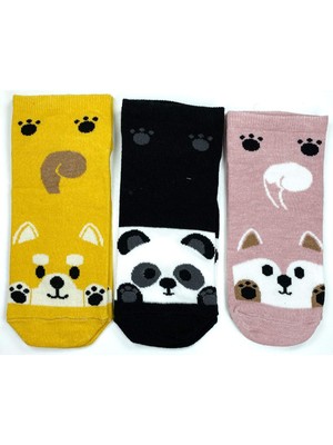 Zenvia 3 Çift Sevimli Hayvan Baskılı Pamuklu Kadın Bilek Çorap (ZNV-556)