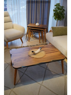 Luvimo 3lü Zigon Sehpa ve Orta Sehpa Takımı Lüx Mdf Lake Boya Ceviz Siyah Desenli