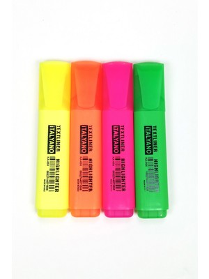 Zenvia 4'lü Neon Renk Italyano Fosforlu Kalem Ergonomik Tasarım Kolay Kullanım Fosforlu Işaret Kalemi