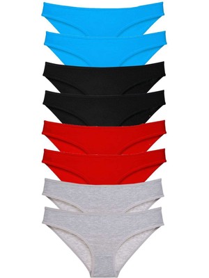 Zenvia 8 Adet Süper Eko Set Likralı Kadın Slip Külot Siyah Kırmızı Gri Mavi (ZNV-556)