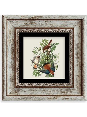 TeknoKapsül Kuş ve Yapraklar Çerçeveli Taş Tablo 20 cm