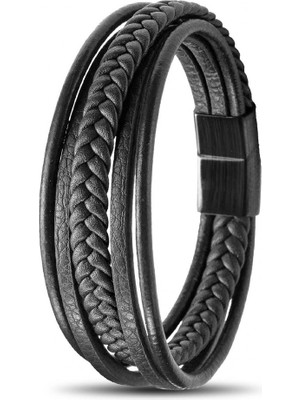 Karpınar Çelik Takı Çoklu Deri Bileklik