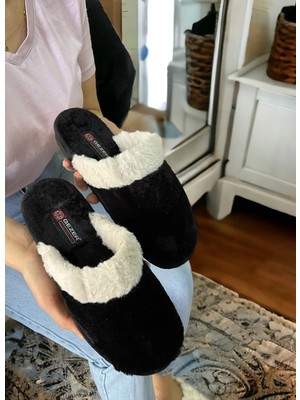 Gezer Kadın Pelüş Kışlık Ev Terlik Kaymaz Taban Özelliğiyle Düz Topuklu Konforlu Kullanım