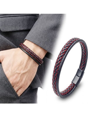 Karpınar Çelik Takı Kırmızı Renk Çoklu Deri Bileklik