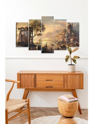 TeknoKapsül Şehir Manzarası 5 Parçalı Mdf Tablo 60 x 100