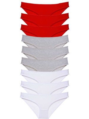 Zenvia 9 Adet Süper Eko Set Likralı Kadın Slip Külot Kırmızı Gri Beyaz (ZNV-556)