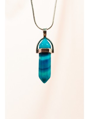 Zenvia Mavi Akik Doğal Taşı Zincirli El Yapımı Tasarımlı Kolye Uç: 3,5 cm Zincir: 20 cm Kutulu (Znv