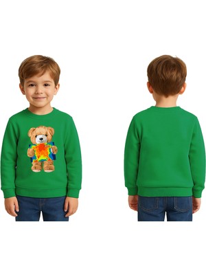 Sedirli Unisex Ayıcık Bear Baskılı Çocuk Swaetshirt 3 Iplik Şardonlu