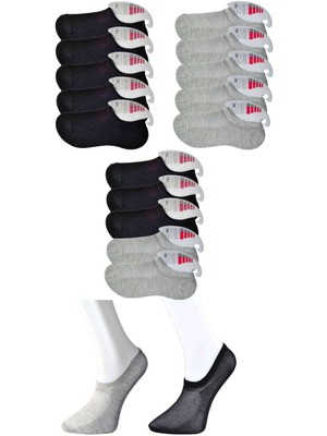 Zenvia Siyah ve Gri Kadın Görünmez Çorap 15 Çift (ZNV-556)