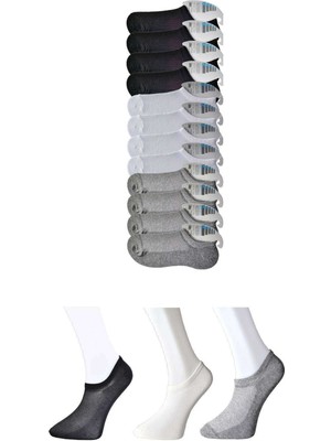Zenvia Siyah Gri ve Beyaz Erkek Görünmez Çorap 12 Çift (ZNV-556)