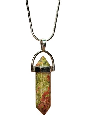 Zenvia Unakit Doğal Taşı Zincirli El Yapımı Kolye Uç: 3 cm Zincir: 20 cm Kutulu (ZNV-556)