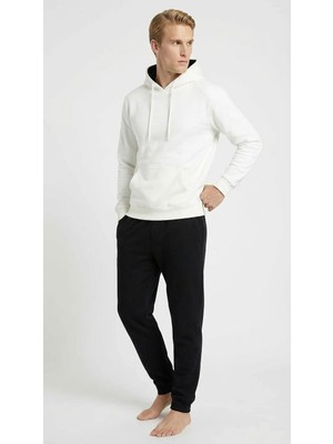 Relactive Erkek Beyaz Kapüşonlu 3 Iplik Kışlık Sweatshirt – Kalın Kumaş Sweatshirt C2T1N81