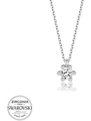 Özcömert Silver Swarovski Taşlı Gümüş Tektaş Bayan Kolye