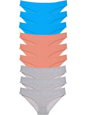 Zenvia 9 Adet Süper Eko Set Likralı Kadın Slip Külot Pudra Gri Mavi (ZNV-556)