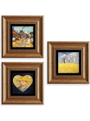 TeknoKapsül Van Gogh 3 Lü Set Çerçeveli Taş Tablo 20 cm