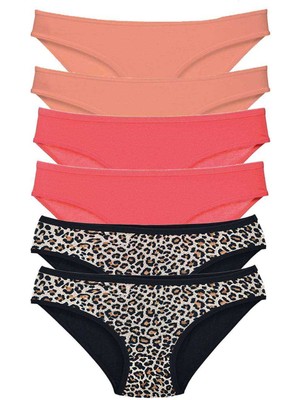 Zenvia 6 Adet Likralı Kadın Slip Külot Leopar Pudra Fuşya (ZNV-556)