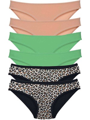Zenvia 6 Adet Likralı Kadın Slip Külot Leopar Ten Yeşil (ZNV-556)