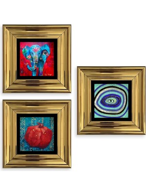 TeknoKapsül Mistik 3 Lü Set Çerçeveli Taş Tablo 20 cm