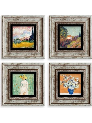TeknoKapsül Van Gogh 4 Lü Set Çerçeveli Taş Tablo 20 cm