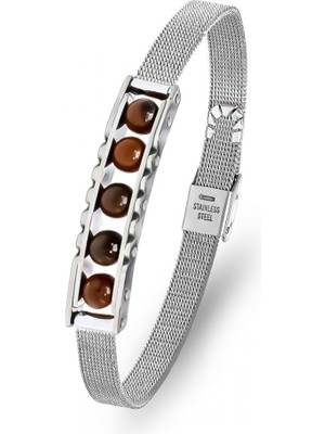 Karpınar Çelik Takı Kaplan Gözü Taşı ve Paslanmaz Çelik Bileklik