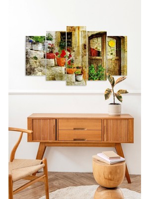 TeknoKapsül Eski Ev ve Çiçekler 5 Parçalı Mdf Tablo 60 x 100