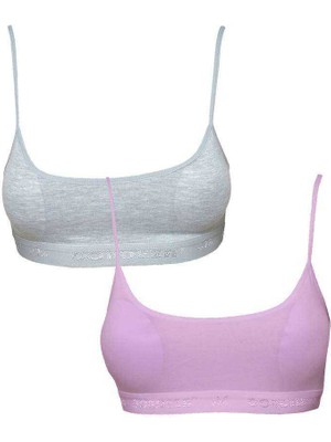 Zenvia Pedli Ip Askılı Gri ve Pembe Büstiyer 2 Adet (ZNV-556)