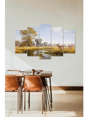 TeknoKapsül Filler ve Geyikler 5 Parçalı Mdf Tablo 60 x 100