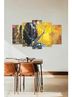 TeknoKapsül Erkek Müzik Saksafon 5 Parçalı Mdf Tablo