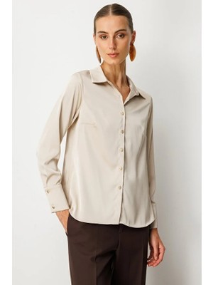 Ekol Kadın Önü Düğmeli Saten Gömlek 3005