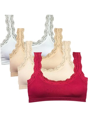 Zenvia 4 Adet Dantel Nakış Işlemeli Pedli Bambu Kadın Büstiyer Set (ZNV-556)
