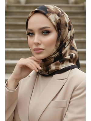 İmaj Butik Kahverengi İpekhan Soft Dijital Pamuklu Eşarp