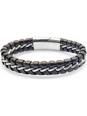 Karpınar Çelik Takı Zincir Model Çelik ve Deri Bileklik