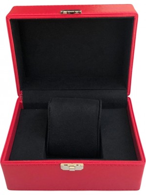 Özer Kutu Tekli Basmalı Kilitli Lüx Deri Saat Kutusu (Dış Kutulu)(Kırmızı)