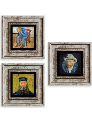 TeknoKapsül Van Gogh 3 Lü Set Çerçeveli Taş Tablo 20 cm