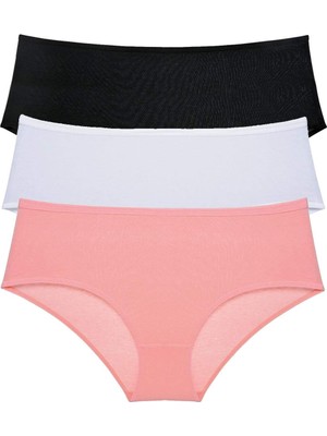 Zenvia 3 Adet Kadın Yüksek Bel Bato Külot Siyah Beyaz Pudra (ZNV-556)