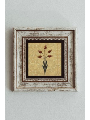 TeknoKapsül Ebru Lale Desen Çerçeveli Taş Tablo , Çerçeveli Taş Duvar Dekoru - ENKCRCVTBL-00092 20 cm