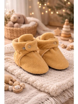 Pico Baby Organik Pamuk Astarlı, Bebek Ilk Adım Ayakkabısı, Kaydırmaz Taban, Bebek Pandufu, Açık Kahve Patik