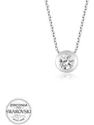 Özcömert Silver Swarovski Taşlı Gümüş Çember Tektaş Bayan Kolye