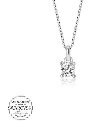 Özcömert Silver Swarovski Taşlı Gümüş Tektaş Bayan Kolye