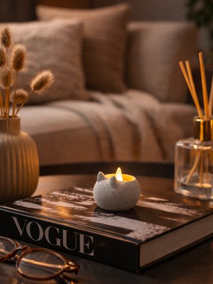 Kedi Kulaklı Mini Işıklı Dekor Mumluk – LED Mum Dahil