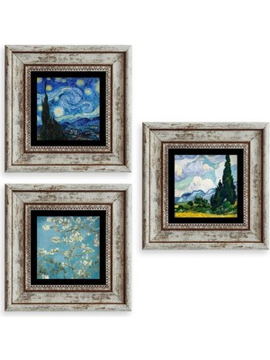 TeknoKapsül Van Gogh 3 Lü Set Çerçeveli Taş Tablo 20 cm