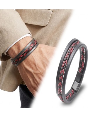 Karpınar Çelik Takı Kırmızı Siyah Saç Örgü ve Çelik Bileklik