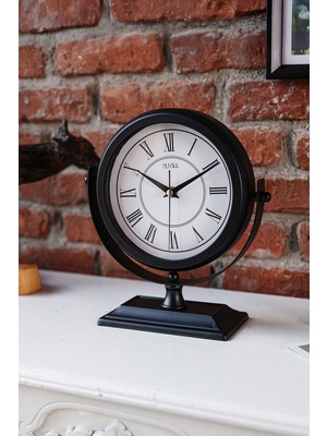 Muyika Siyah Metal Masa Saati – Sessiz Mekanizma, Hareketli Üst Kısım, Dijital Baskı Kadran-Ruccia Siyah