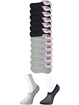 Zenvia Siyah ve Gri Kadın Görünmez Çorap 12 Çift (ZNV-556)