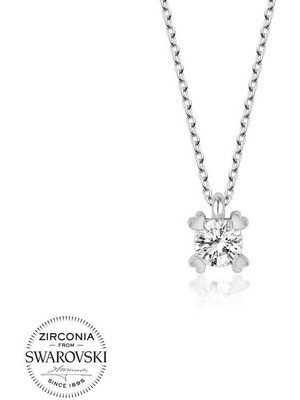 Özcömert Silver Swarovski Taşlı Gümüş Tektaş Bayan Kolye